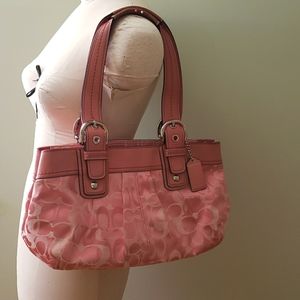 Rose Coach Vintage Signature Jacquard with Leather Trim Shoulder Bag